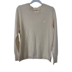 J Crew 100% Cashmere Long Sleeve Sweater Cream Women’s Size Medium Preppy Luxury